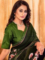 Green Bamberg Silk Digital Print Saree